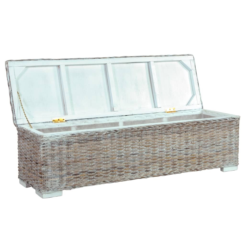 Storage Box 120 cm White Kubu Rattan and Solid Mango Wood